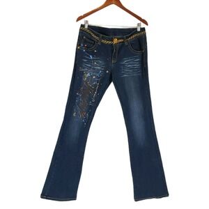 Miskeen Original Streetwear Handpainted Splatter Womens Bootcut Jeans Jr Size 11